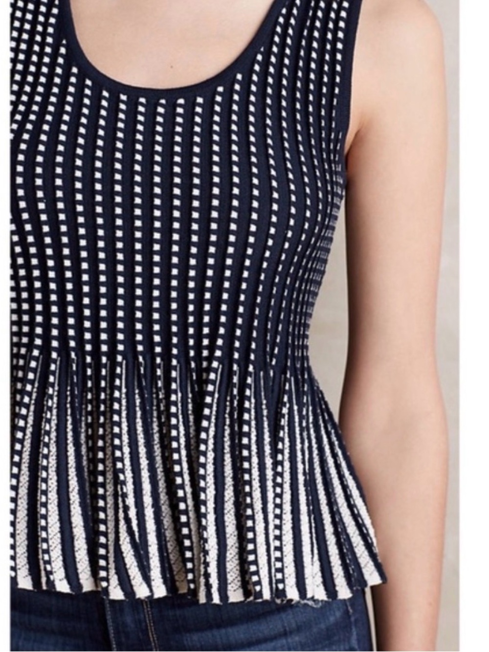 Moth Anthropologie Knit Peplum Tank Top Black White Size L Career Preppy - Picture 9 of 10